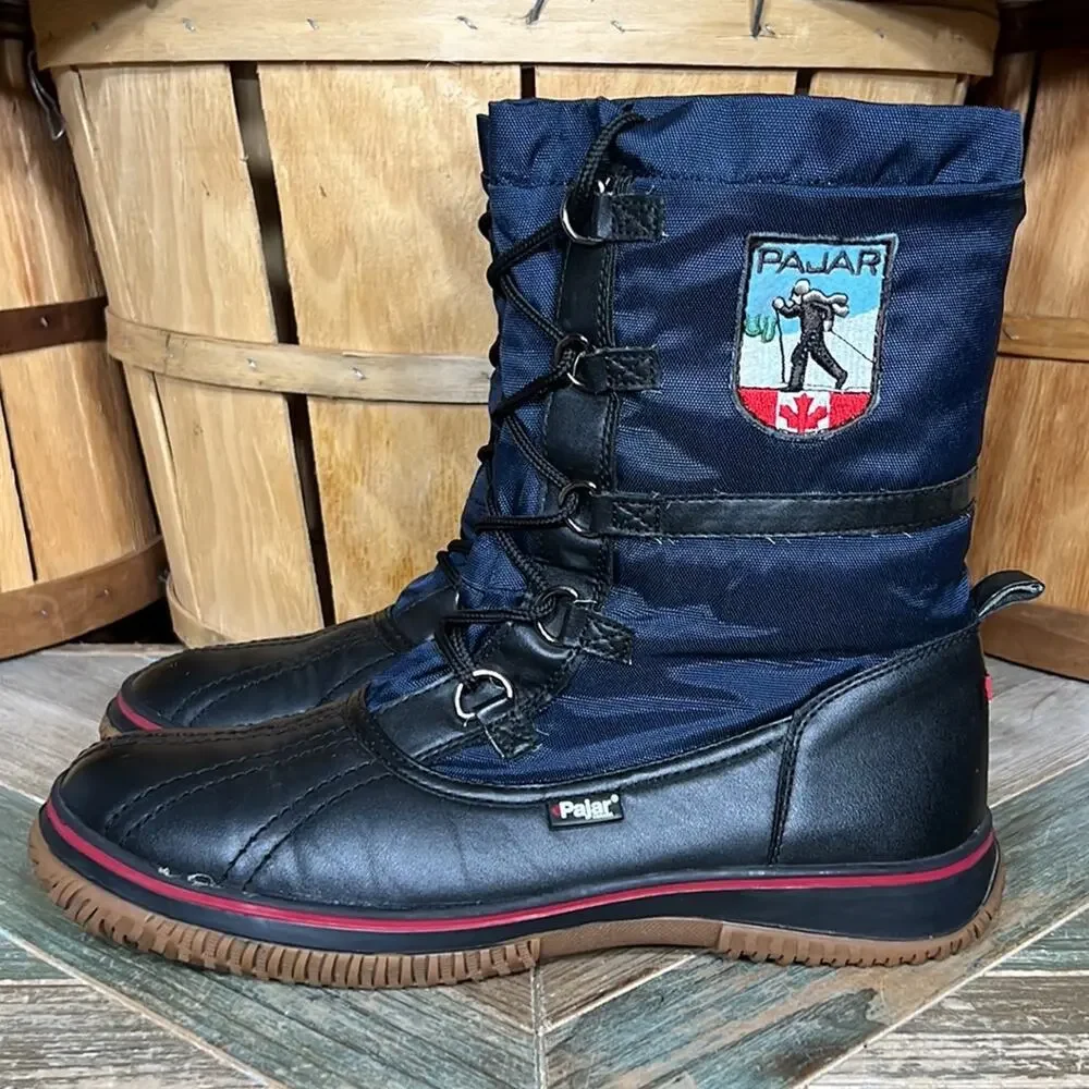 Pajar Grip Low Navy Black Faur Fur Insulated Waterproof Snow Boot Womens Size 11